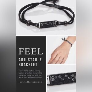 Two Blind Brothers “FEEL” Braille adjustable leather bracelet Sz OS